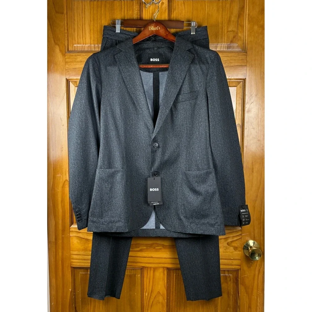 BOSS P-Hanry Performance Suit Slim Fit Black Blazer Drawstring Pants Travel